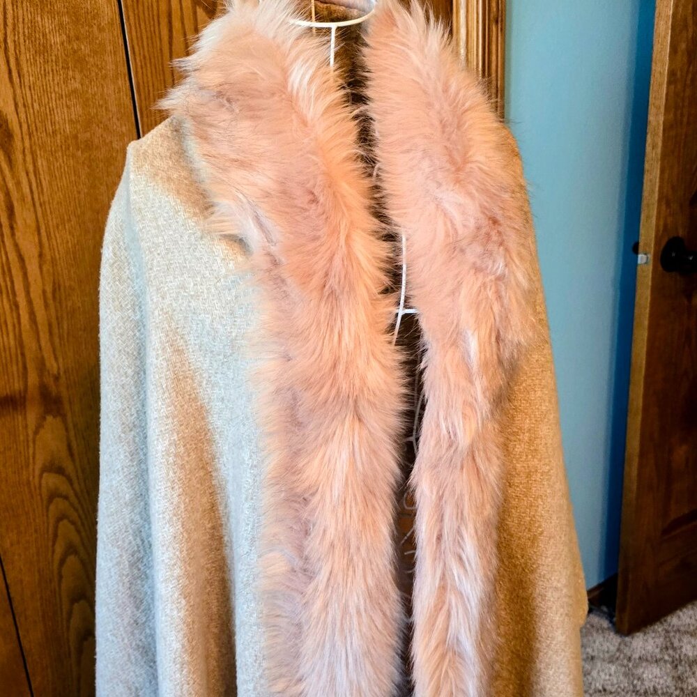 Handmade OOAK Faux Fur Collar Wrap Shawl Fringe Trim Polyester Blend blush pink